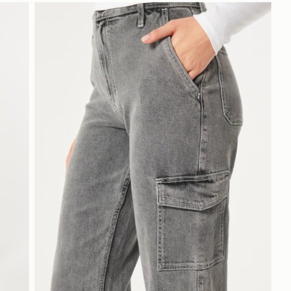 HOLLISTER Ultra High-Rise Grey Cargo Dad Jeans - Picture 4 of 6